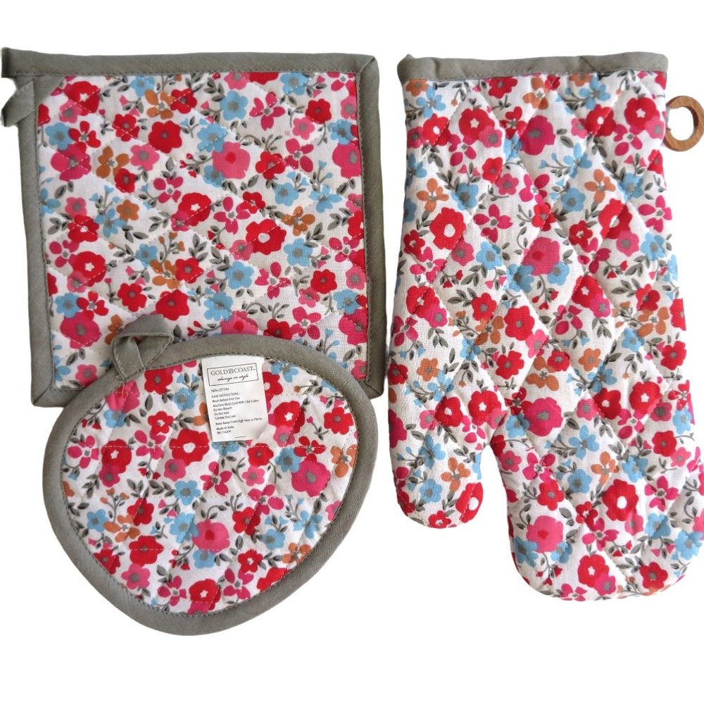New 3 Piece Hot Pad Set Kitchen Oven Mitt Hot Pads Hot Pots Cotton